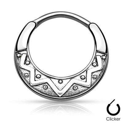 Tribal Fan Design Round 316L Surgical Steel Septum Clicker 16G