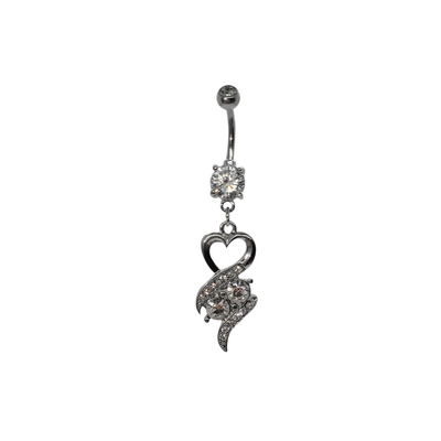 Heart Surgical Steel Dangle Belly Button Ring with CZ Jewels 14g 7/16" - 11mm