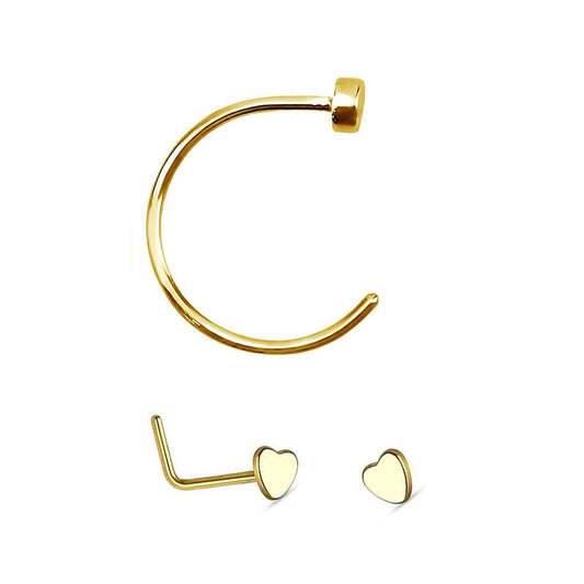 Nose Hoop 5/16 and Stud L-shape with Heart Package of Nose ring jewelry 18g