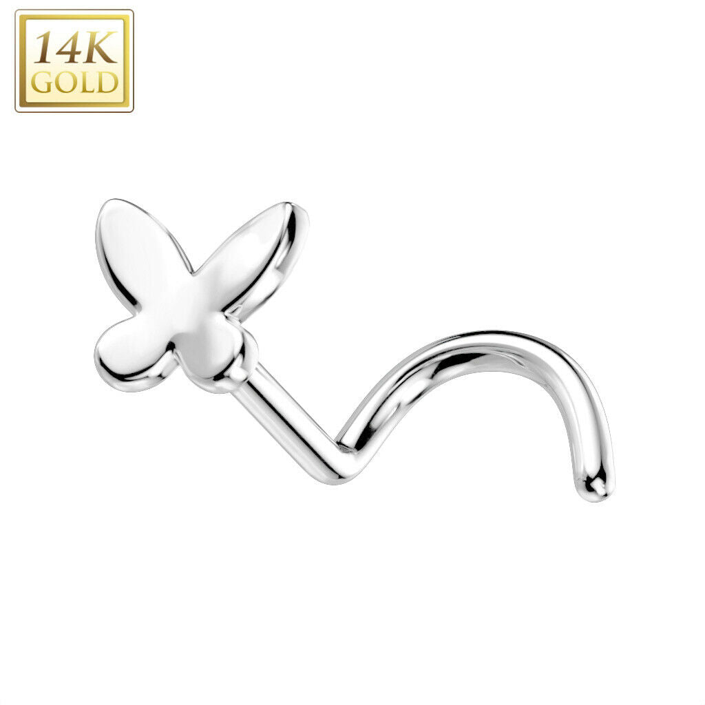 Nose Screw Rings With Butterfly Top 14K Solid Gold 20G fit most nose piercings