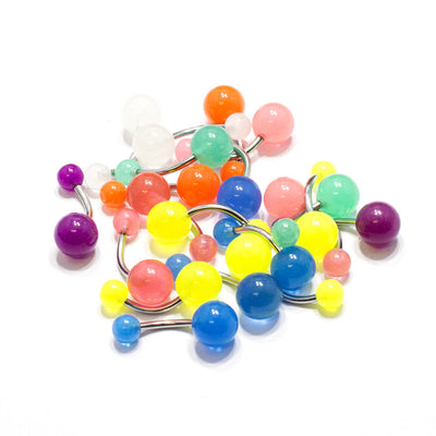 Belly Ring 20 Pack Navel Body Piercing Jewelry Assorted Color UV Beads 14G