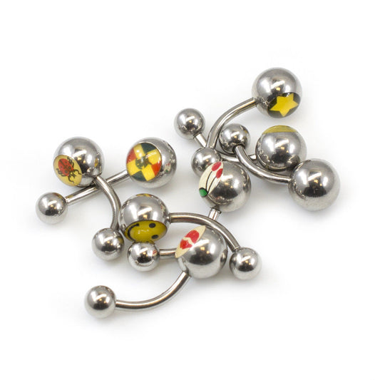 Belly Button Ring Package of 8 with Assorted Icon Design 14G Surgical Steel
