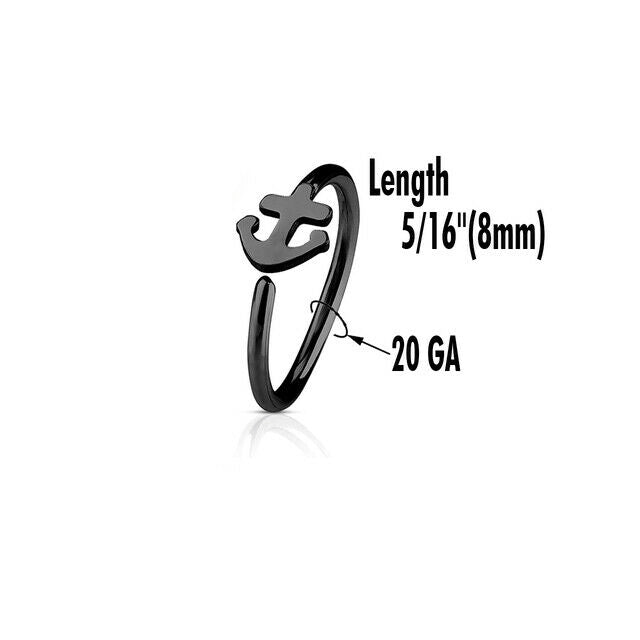 Pack of 4 Nose & Cartilage 20G Hoop Ring Anchor Charm Anodized Surgical Steel