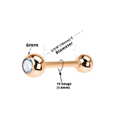 (14g ) Barbell Tongue Ring Anodized Rose Gold Titanium with Jewel