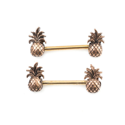 Pair of Nipple Barbell with Pineapple Design 14g