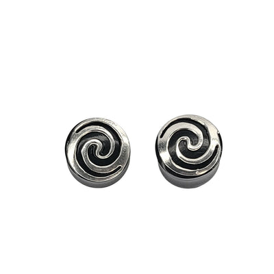 Pair of Solid Ear Plugs Organic Bone with Silver Spiral Design