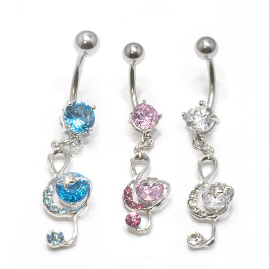 Dangling Jeweled Music Notes Belly Ring
