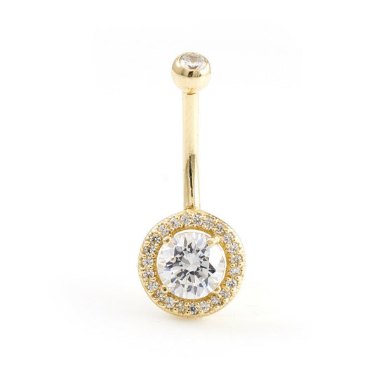 Solid 14k Gold Belly Button Ring with Cubic Zirconia 14g