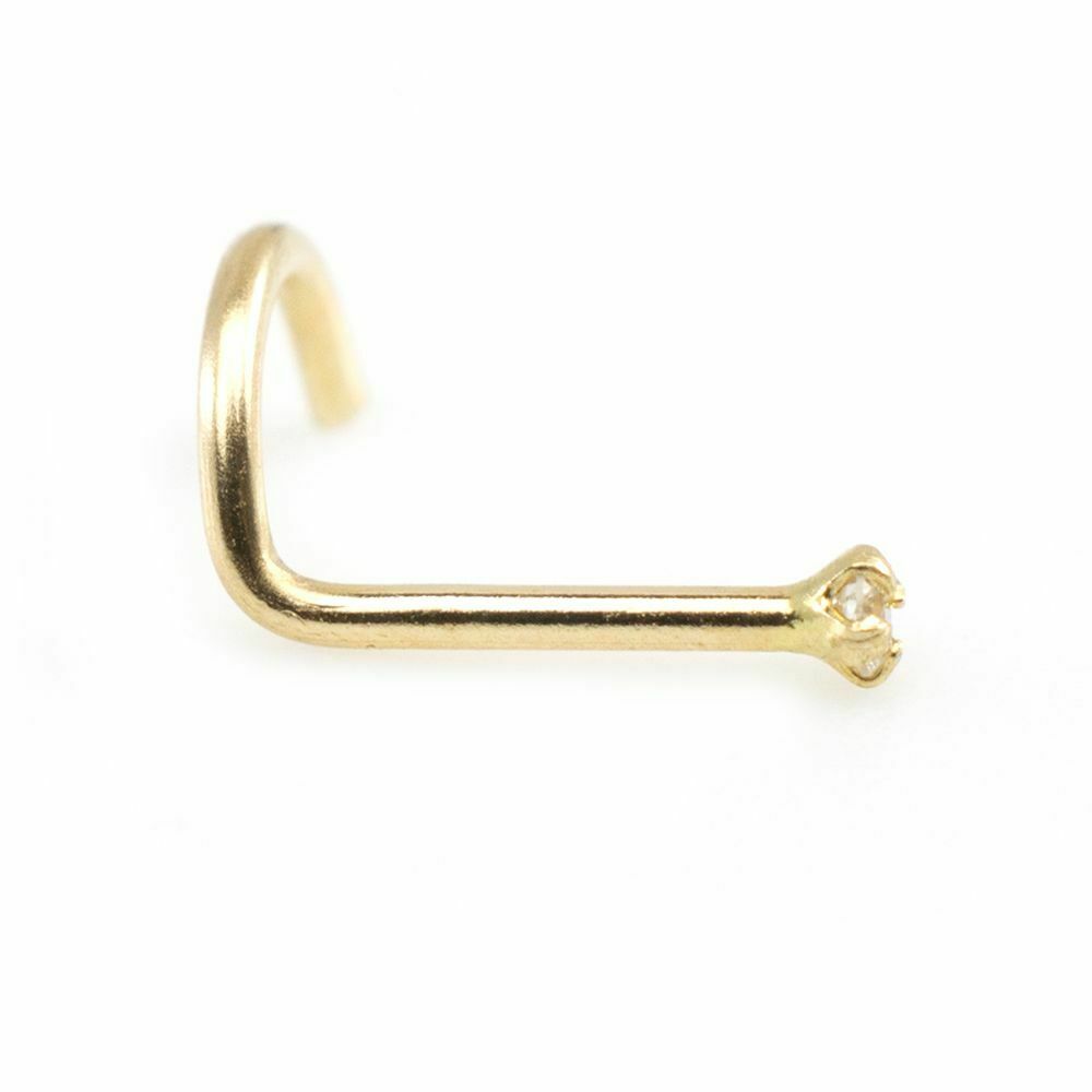 Real (PK2) Diamond 14kt Yellow Gold Nose Screw 20g, 3mm Diamond