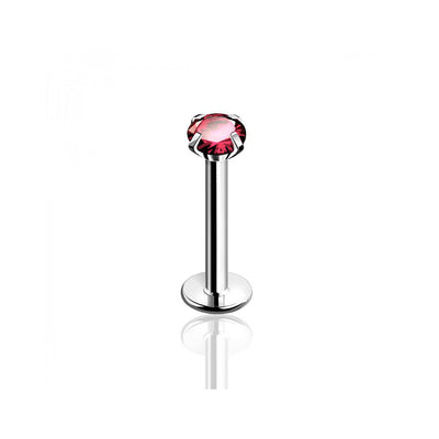 Flat Back Labret internally threaded Surgical steel Prong setting CZ jewel 16G
