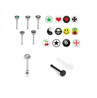 Nose Ring Bone Assorted Logo Styles Randomly Picked 20ga 15 Pieces