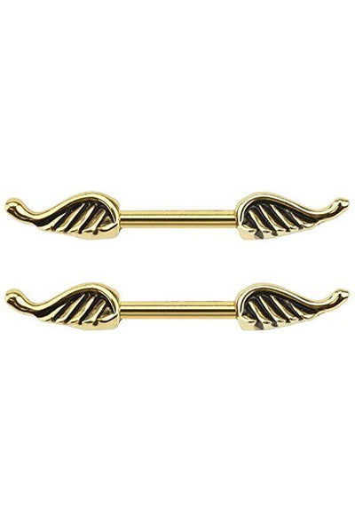 Pair of Angel Wings Shaped 14G Nipple Barbell Rings - 2 Colors Available