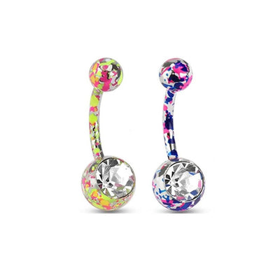 Belly Navel Rings with   CZ Gem 14ga Paint Splatter Design 2PC