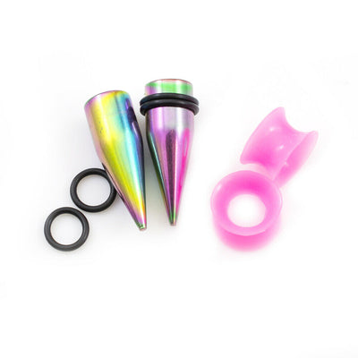 Ear Taper Multicolor and Silicone Pink Tunnel Pack of two Pair