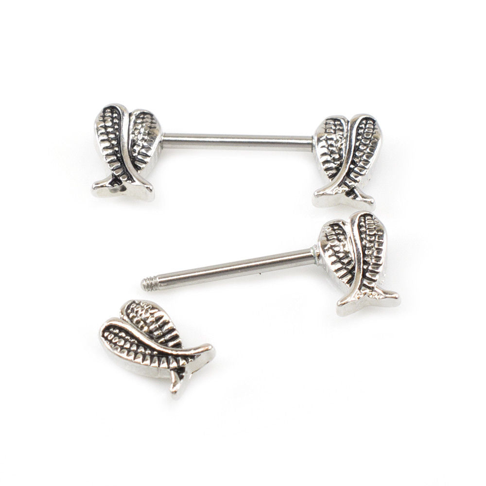 Nipple Jewelry Ring Barbell with folded angel wings design 14g Surgical steel