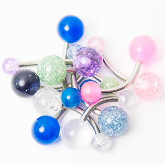 10 Belly Button Rings - Glitter, Acrylic, UV Glow - Assorted Lengths - 316L