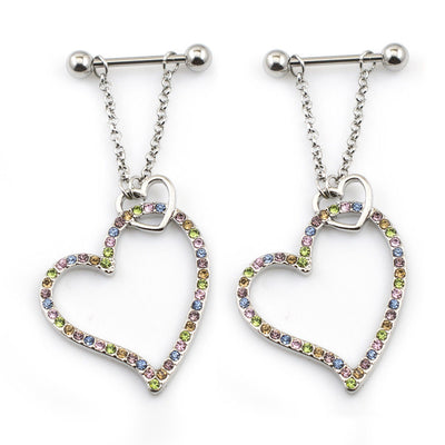 Pair of Nipple Barbel with Heart Dangle 14g