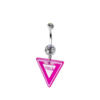 Belly Navel Ring Yield Sign Pink Triangle Surgical Steel 14g