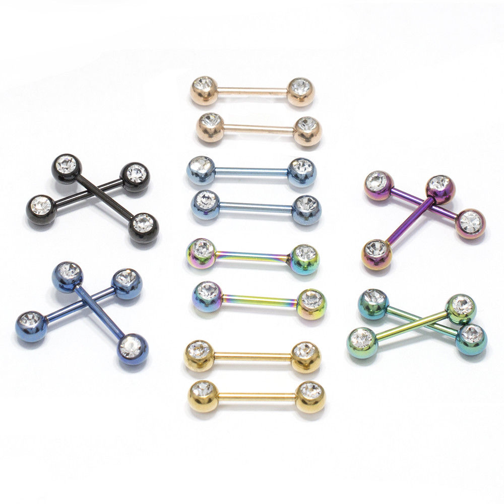 Nipple Ring Anodized Titanium 14G Nipple Piercing Barbell Front Facing Clear CZ