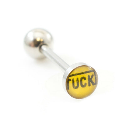 Tongue Barbell with Naughty Logo 14g Surgical Steel