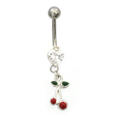 Belly Button Ring Pack of 3 With Cherry and Cubic Zirconia Design 14g