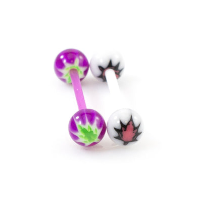 Pair of Tongue Barbell with Pot leaf Design 14G