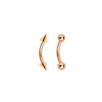 Rose Gold Eyebrow Ring 2pc I.P. Curved Barbell Ball Spike Ends Cartilage 16G 8MM