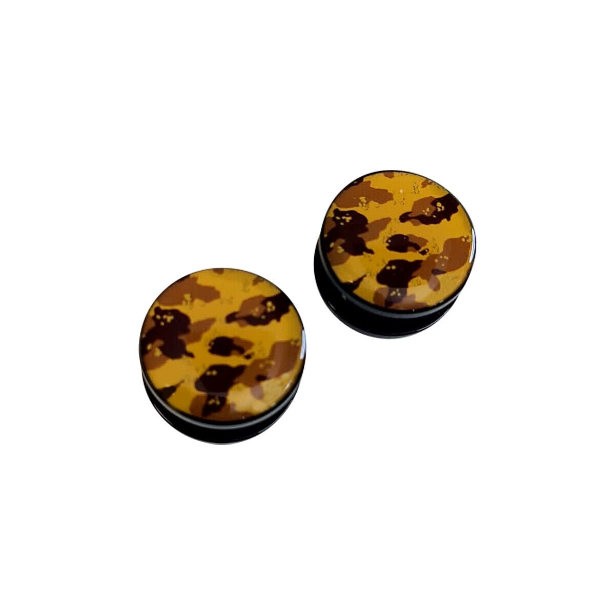 Pair of Brown Camouflage Acrylic Screw Fit Ear Plugs