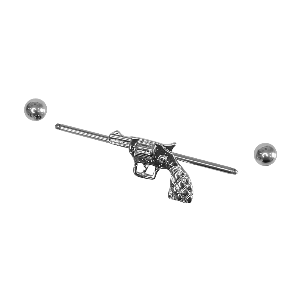Barbell Industrial Surgical steel with revolver Pistol