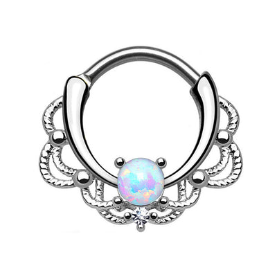 Septum Piercing Clicker - Lacey Single Opalite w/Clear CZ Gem - 16ga - Sold Each