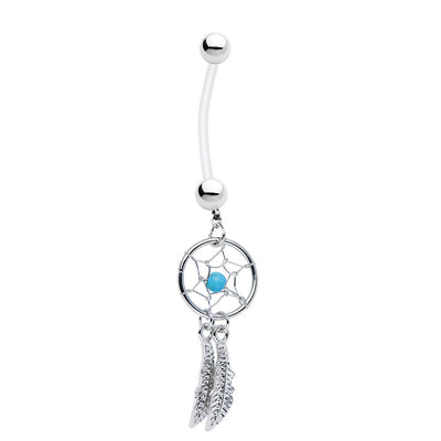 Dream Catcher Maternity Belly Ring - 14ga Dangle Flexible Pregnancy Belly Ring