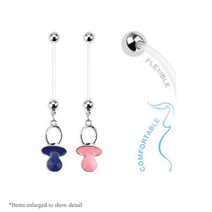 14ga Pink or Blue Baby Pacifier Dangle Bioflex Pregnancy Navel Ring