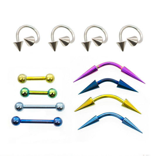 Package of 12 pcs Curve and Straight Barbells, Twister Rings 14g and 16g