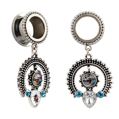 Ear Plugs Antique look Dangle with Cubic Zirconia and Synthetic Opal