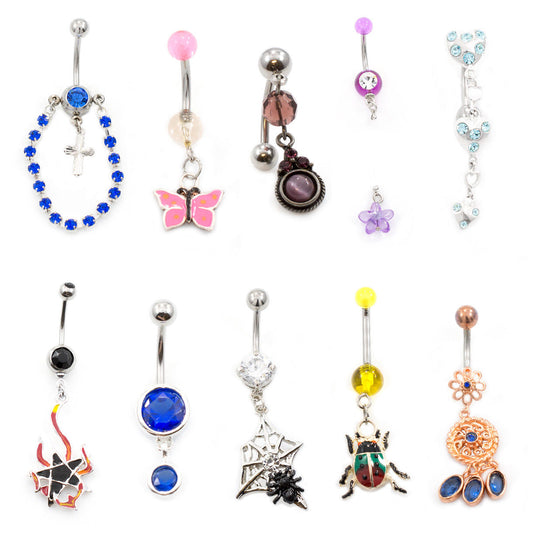 Belly Button Ring pack of 10 Love the Nature Collection Navel Rings 14g
