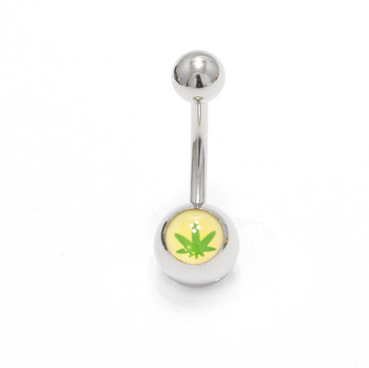 Belly Button Ring 14G Yellow Pot Leaf Navel Body Jewelry Surgical Steel 11mm