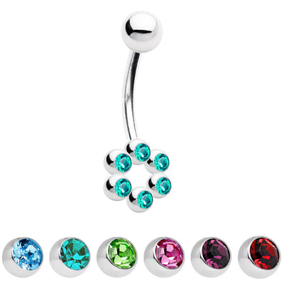Steel Gem Cluster Belly Ring Navel Barbell 14G Jewelry Surgical Steel