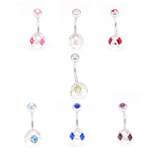 Belly Button Ring Package of 7 Navel Ring with Cubic Zirconia 14g