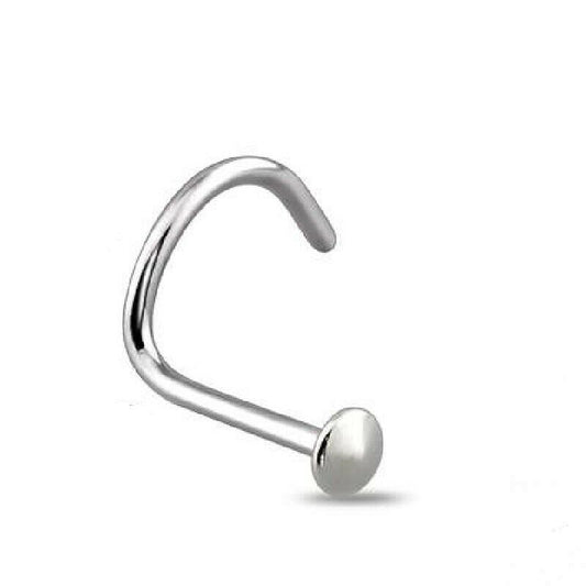 Nose Screw Ring with Flat Top Design 14Kt Solid White Gold 20 Gauge