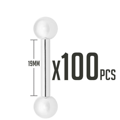 Package of 100 Piercing Barbell 12G - 4 Sizes Available - 316L Surgical Steel