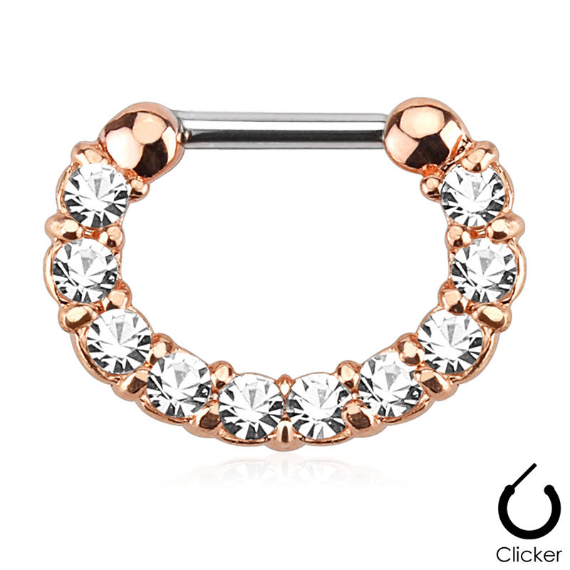 Ion Plated Rose Gold 16ga Septum Clicker with CZ Gems