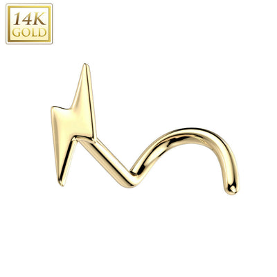 Nose Screw Rings With Lightning Bolt Top 14K solid gold 20G fit nose piercings