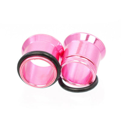 Tunnels Anodized Metallic Pink with O-Rings - Sold as a Pair Surgical Steel