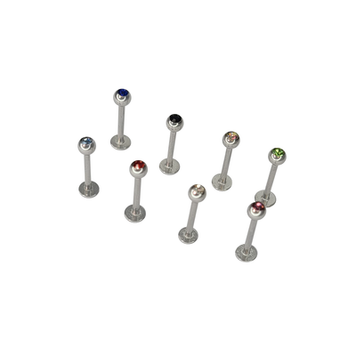 Labret Flat back Jewel top threaded Surgical steel 16G 8 colors available