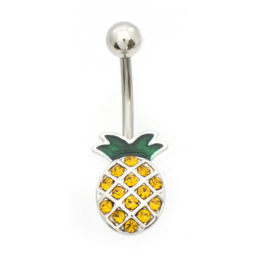 Navel Ring with Cute Pineapple Design and Multiple Small Cz 14g