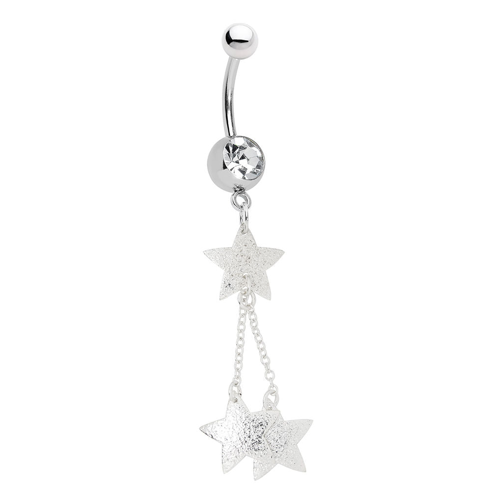 Belly Button Ring - 14ga Star Dangle 316L Surgical Steel - Large CZ Gem