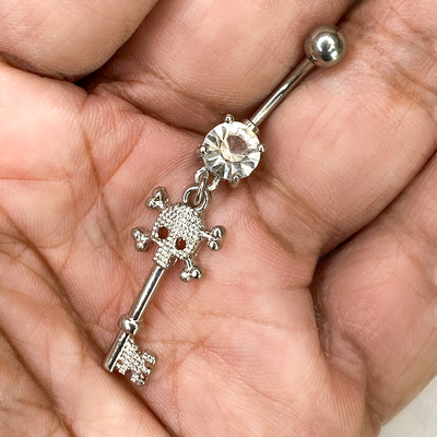 Belly Button Ring Naval piercing Surgical Steel Dangle skull key design