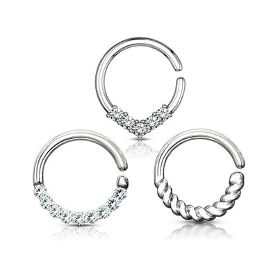 3 Pcs Assorted Hoops for Cartilage, Tragus, Septum, and More