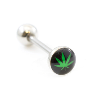 Tongue Barbell with Pot Leaf Design design 14g