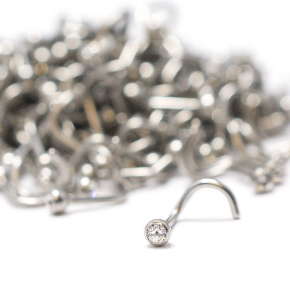 Nose Ring Wholesale Lot 100pcs Surgical Steel Stud Screw Clear Cz Gem 18G or 20G